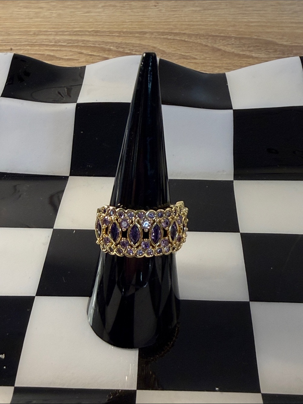 Bomb party ring - size 7 - gold plating - amethyst cz